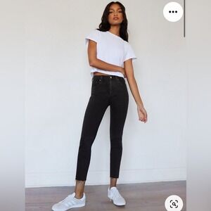 Denim Forum The Yoko High Rise Black Slim Raw‎ Hem Cropped (25)